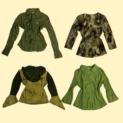 Y2K Olive & Sage Revival: Unique Texture & Print B..