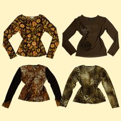 Vintage Floral Print Long-Sleeve Mesh Tops