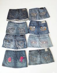 Vintage Y2K Denim Mini Skirts Bundle – Rhinestone,..
