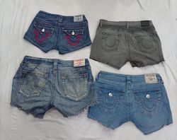 CR9272 Upcycled True Religion Mini Denim Shorts