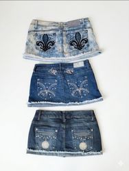 Vintage Y2K Rhinestone Denim Mini Skirts Bundle (V..