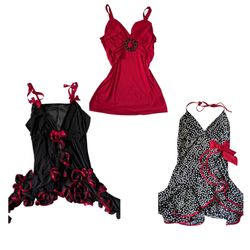 Y2K Vintage Babydoll Lingerie Bundle Red Black Pol..
