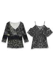 (FV-1753) Vintage Black White Patterned Tops Bundl..