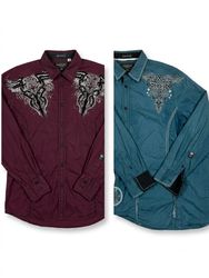 (FV-1734) Grunge Stones Detail Button Up Shirts