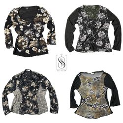 Y2K Black and White Mesh Full Sleeve Tops - SS-