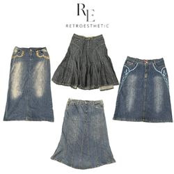 Y2K Paris Hilton Ear Girl Denim Midi Skirts RE-341..