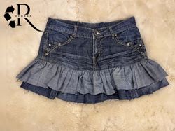 Upcycled Y2K Denim Ruffle Mini Skirts