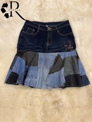 Upcycled Denim Patchwork Midi Skirt