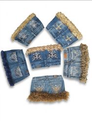 VINTAGE Y2K FUR-TRIM DENIM MINI SKIRT BUNDLE