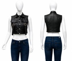 CR1865 UPCYCLED UTILITY CROPPED LEATHER VEST