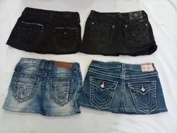 CR9348 Upcycled Mix Branded Mini Denim Skirts
