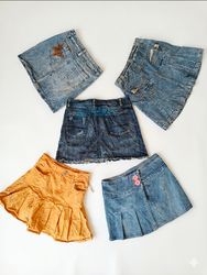 Vintage Y2K Denim & Pleated Mini Skirt Bundle(VM-0..