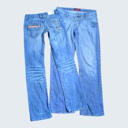 Y2K Embellished Flare Jeans Embroidered Low Rise D..