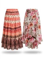 (FV-1802) Pink Floral Midi Skirt Bundle Vintage Ro..