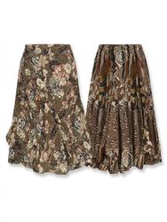 (FV-1800) Vintage Style  Brown Satin Maxi Skirt Bu..