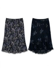 (FV-1797) Navy Blue Floral Midi Skirt Bundle Vinta..