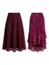 (FV1795) Burgundy Floral Midi Skirt Bundle Vintage..