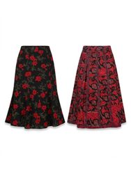 (FV-1794) Burgundy Floral Midi Skirt Bundle Vintag..