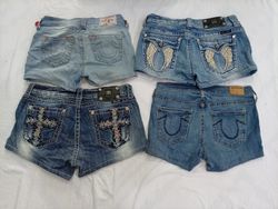 CR9403 Upcycled Mix Branded Mini Denim Shorts