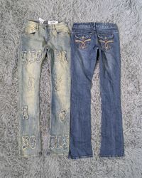 ***Y2K Low Rise Denim Bundle | Embroidered Flare J..