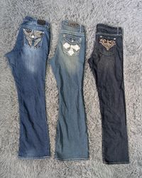 ***Women's Y2K Embellished Flare Jeans | 2000s Den..