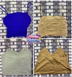 Y2K Vintage Solid Cami & Crop Top Bundle – Mesh, R..
