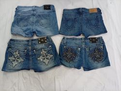 CR9440 Upcycled Mix Branded Mini Denim Shorts