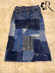 Upcycled Denim Patchwork Maxi Skirt