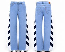 CR1867 UPCYCLED SIDE STRIPE WIDE LEG JEANS