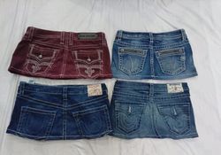 CR9447 Upcycled Mix Branded Mini Denim Skirts