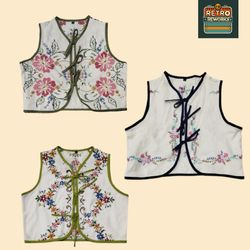 Upcycled Linen front tie tops with piping