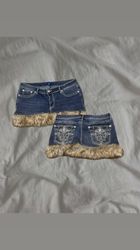 Upcycled Miss Me True Religion Rock Revival Shorts