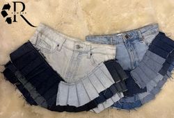 Upcycled Y2K Multi Layered Pleated Mini Skirt