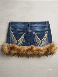 Crazy girl fur denim skirt trending skirts