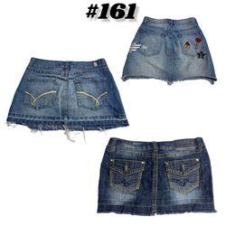 Y2K Frayed Raw Hem Denim Micro Mini Skirt with Swi..