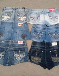 HD2496 Ladies Upcycled Y2K Embellished Denim Micro..