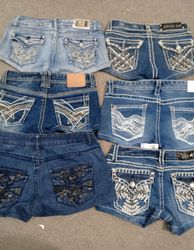 HD1495 Ladies Upcycled Y2K Embellished Denim Micro..