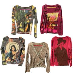 Y2K Boho-Chic Lace Detail Graphic Top Bundle (Y1)