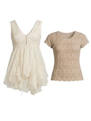 (FV-1853) Coquette Fairycore Lace & Sheer Cream To..