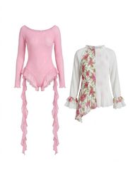 (FV-1860) Y2K Pink Floral Coquette Fairycore Mesh ..