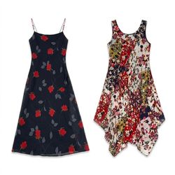 (FV-1864) Red Floral Maxi Dresses Bundle Vintage Y..