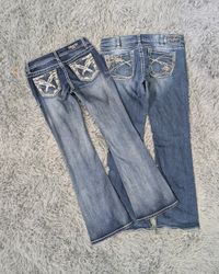 **Y2K Low Rise Embroidered Flare Jeans