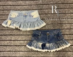 Jupes micro mini à volants en denim Y2K upcyclé