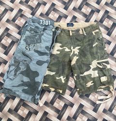 Branded and unbranded camo shorts