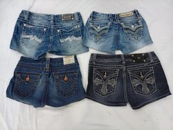 CR9619 Upcycle Mix Branded Mini Denim Shorts