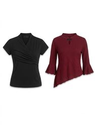 (FV-1905)     Classic Black & Red Women’s Tops Bun..
