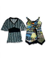 (FV-1900)     Boho Blue Print Women’s Tops Collect..