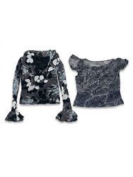 (FV-1896)     Monochrome Floral Mesh Women’s Tops ..