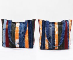 CR1876 UPCYCLED PATCHWORK DENIM TOTE BAG