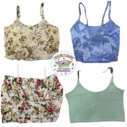 Vintage Y2K Floral & Denim Print Crop Top Bundle –..